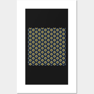 Light yellow and blue retro geometrical floral pattern Posters and Art